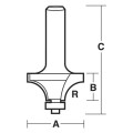 Carb-I-Tool T 516 B 1/2- 12.7mm 1/2” Shank 12.7mm Rad 38.1mm TCT 2 Flute Rounding Over Bits w/ Pilot